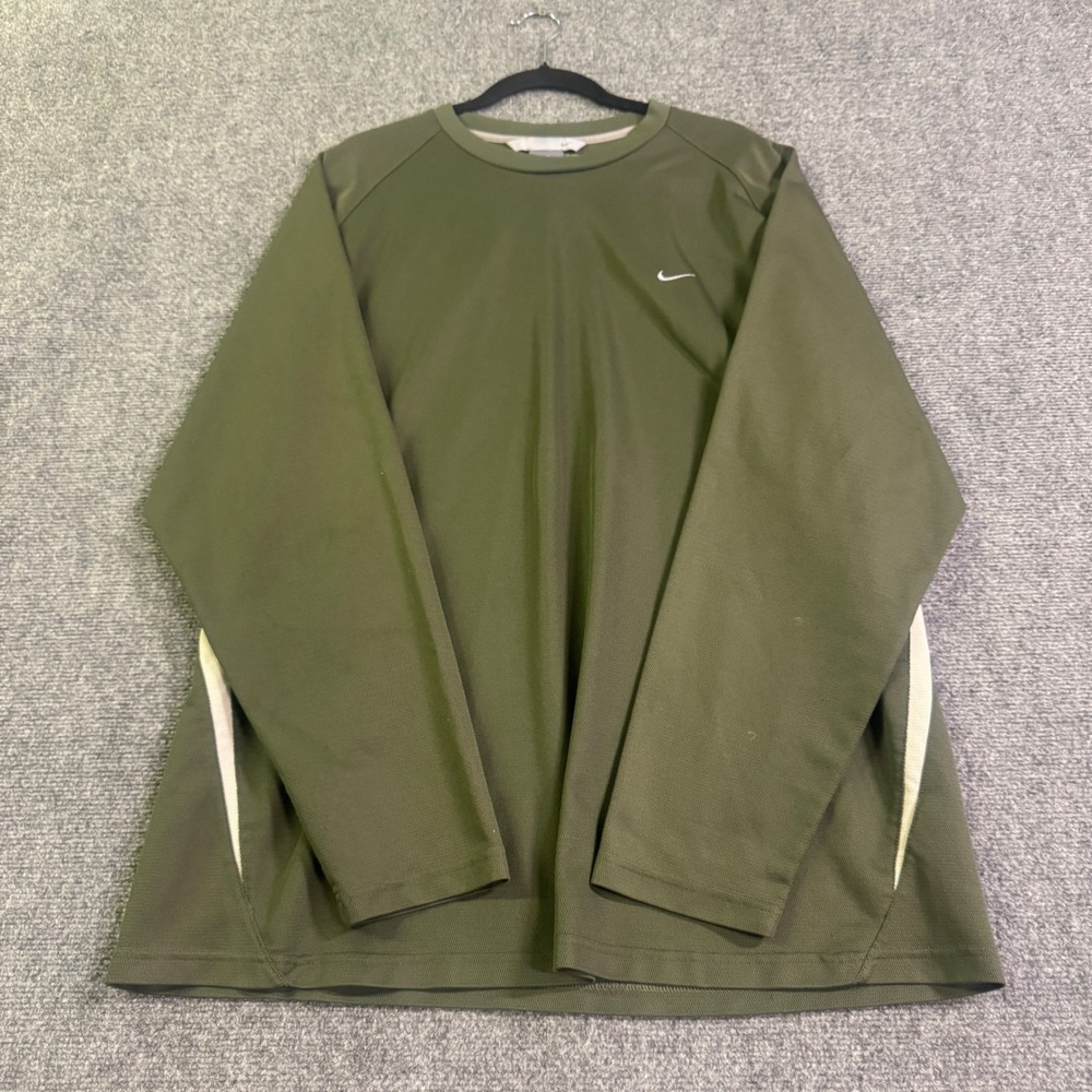 VTG Nike Long-sleeve Shirt Mens XXL Olive Green Gray Workout Striped Stained Y2K
